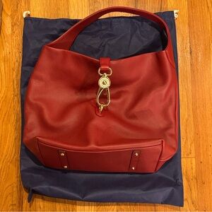 Dooney & Bourke Red Leather Hobo Bag with Gold Hardware